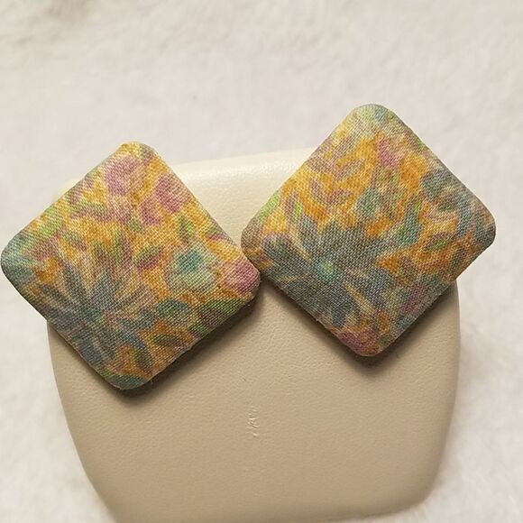 Vintage Orange, Blue, & Green Floral Earrings - Picture 1 of 2